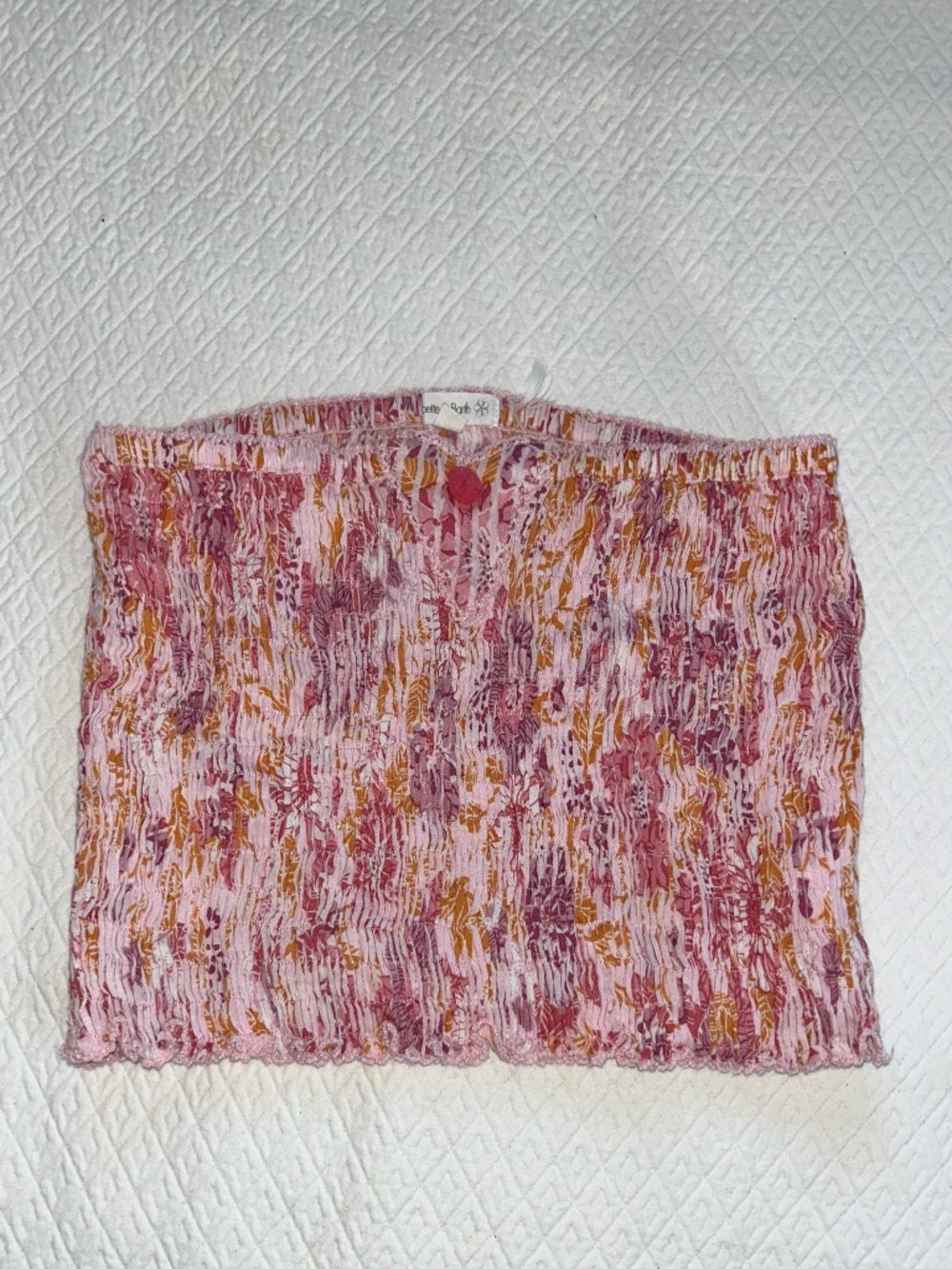 Poupette St Barth pink orange all smocked tube top O/S one size NEW